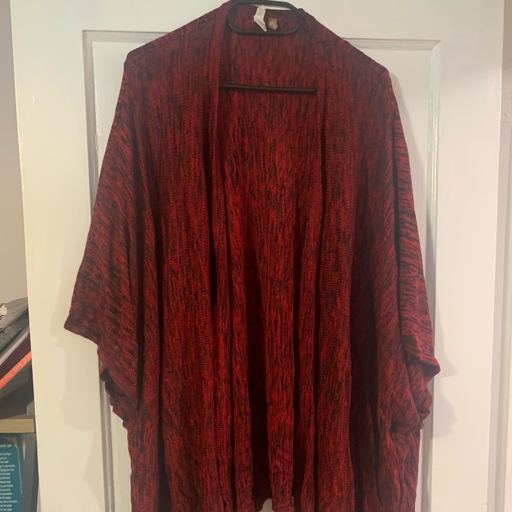 Red and black poncho like sweater